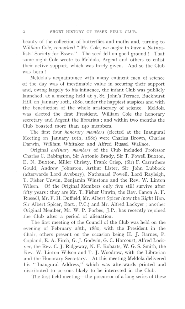 A Short History of the Essex Field Club, 1880-1930. Page 2.