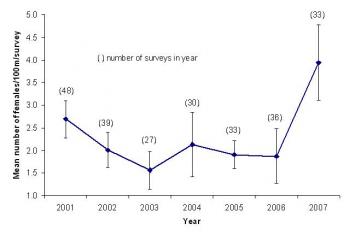 Number of Glow-worms from 2001-2007 Copyright: Tim Gardiner