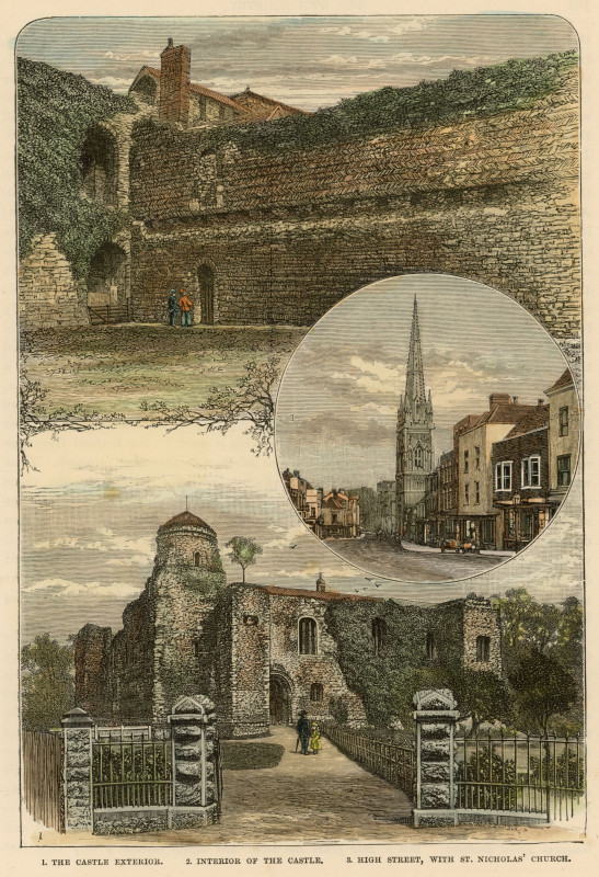 Colchester Castle and High Street coloured print Copyright: William George