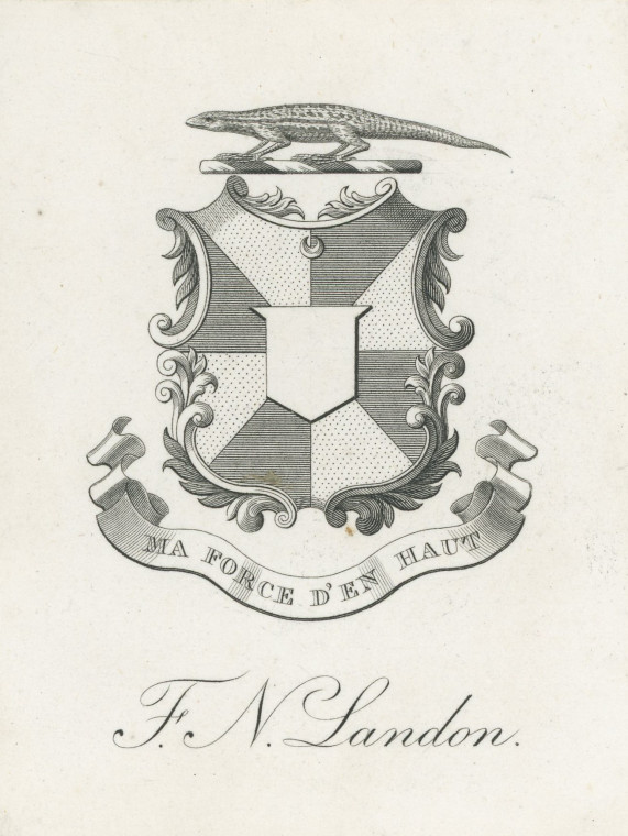 Francis Newcombe Landon 1806 to 1859 Solicitor Brentwood Copyright: Book Plate in Elizabeth Ogborne History of Essex 1817