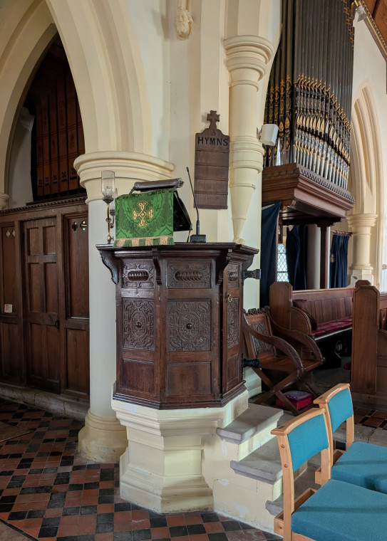 Matching Church Pulpit and Hymn Board 9th August 2025 Copyright: William George