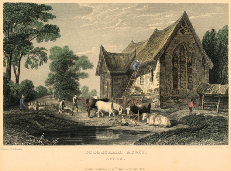 Coggeshall Abbey hand tinted steel engraving 1833 Copyright: W H Bartlett