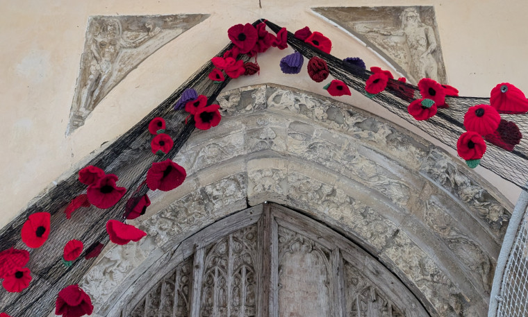 Great Bromley Church Porch Arch and Poppies 15 November 2025 Copyright: William George