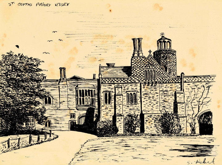 St Osyth Abbey sketch by G Kellick 1974 1 Copyright: William George