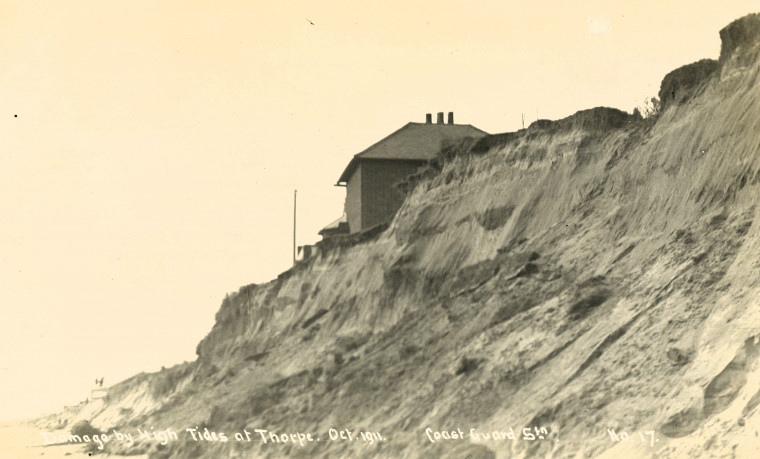 Thorpe Damage by High Tides October 1911 Coast Guard Station Copyright: Post Car