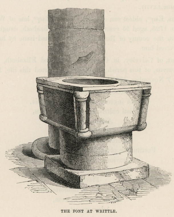 Writtle Church Font Suckling 1845 Copyright: Alfred Suckling Essex Antiquities 1845