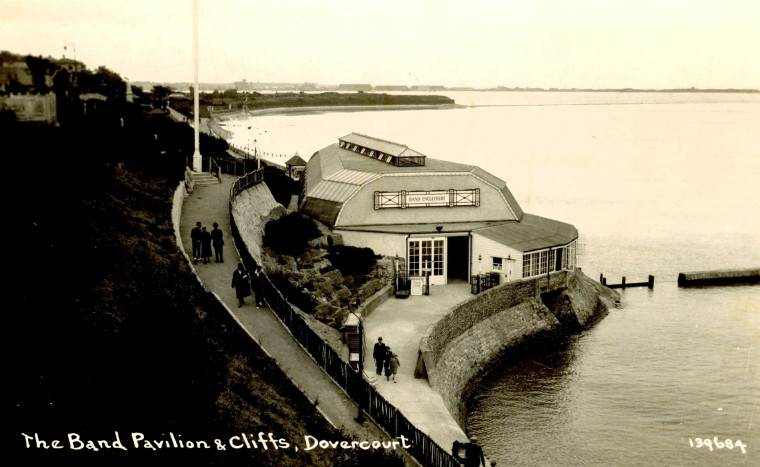Dovercourt Band Pavilion and Cliffs Postcard franked 1933 Copyright: Post Card