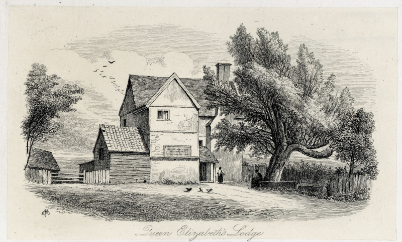 Chingford Queen Elizabeth Hunting Lodge Print about 1840 Copyright: William George