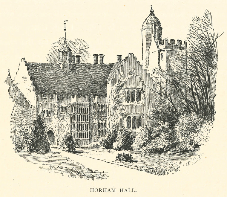 Horham Hall Sketch Barrett 1892 Copyright: C R B Barrett Essex Highways 1892