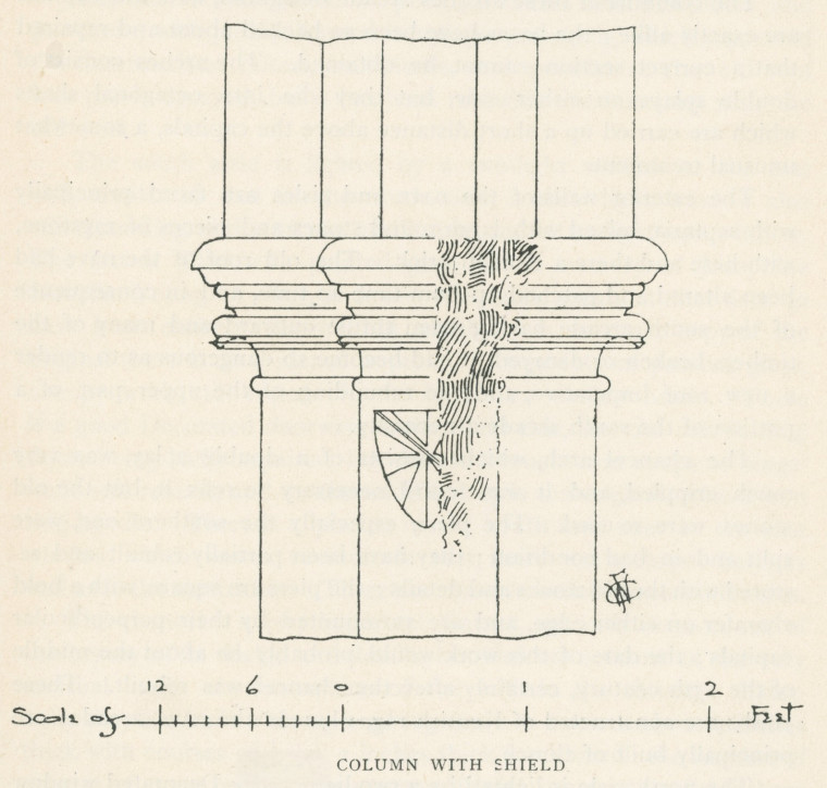 Purleigh Church Column with Shield Copyright: Essex Review 1893