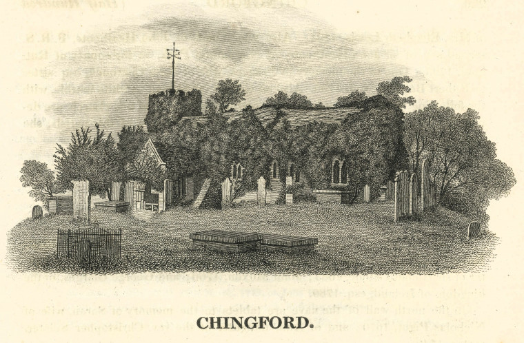 Chingford Church 1817 Ogborne Copyright: Elizabeth Ogborne History of Essex 1817