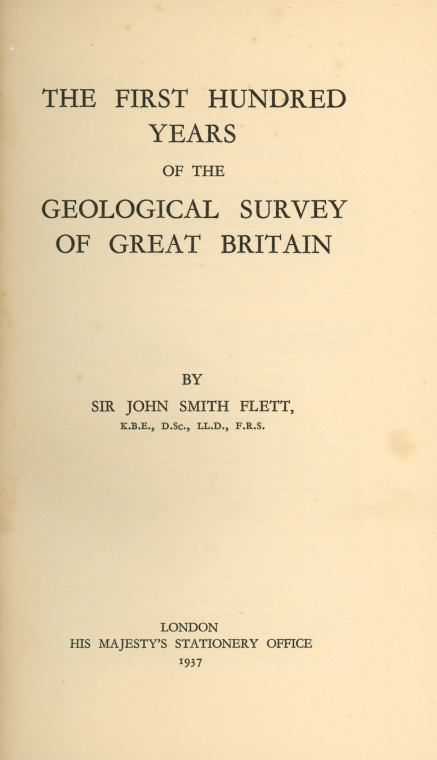 Geological Survey First 100 Years John Smith Flett 1937 Copyright: Title Page