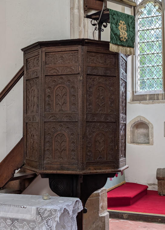 Clavering Church Pulpit and Piscina 5 August 2025 Copyright: William George