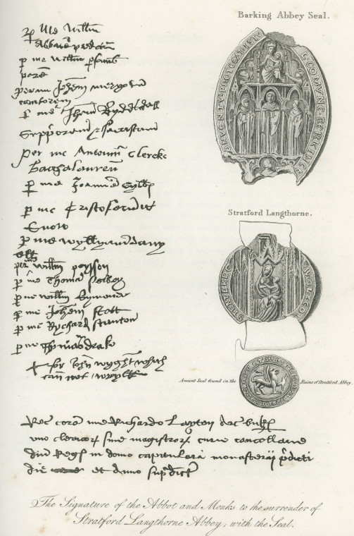 West Ham Abbey Signatures and Seal Ogborne 1817 Copyright: Elizabeth Ogborne History of Essex 1817
