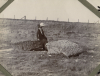 Grays Quarry EFC visit 1910 Lady sitting on a sarsen boulder 