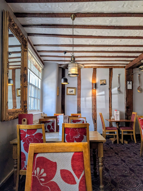 Witham White Hart Hotel Wooden Beams 10 May 2025 Copyright: William George