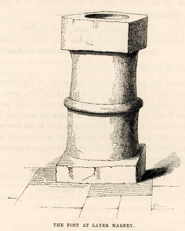 Layer Marney Church Font Suckling 1845 Copyright: Alfred Suckling Essex Antiquities 1845