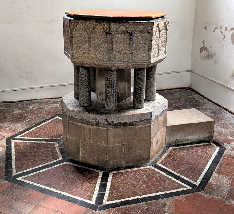 Clavering Church Font and Floor Tiles 5 August 2025 Copyright: William George