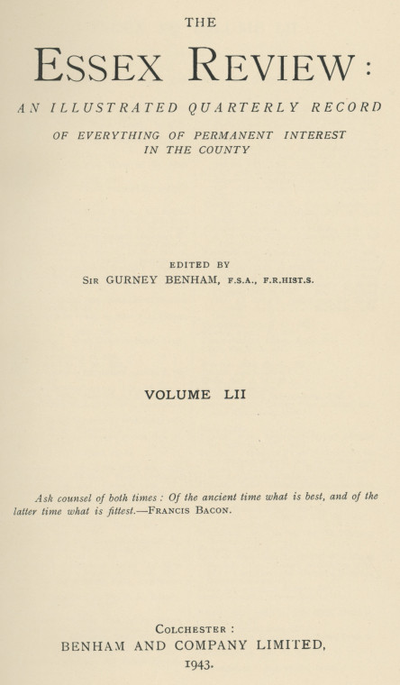 Title Page Essex Review Vol 52 1943 Copyright: Essex Review Vol 52 1943 