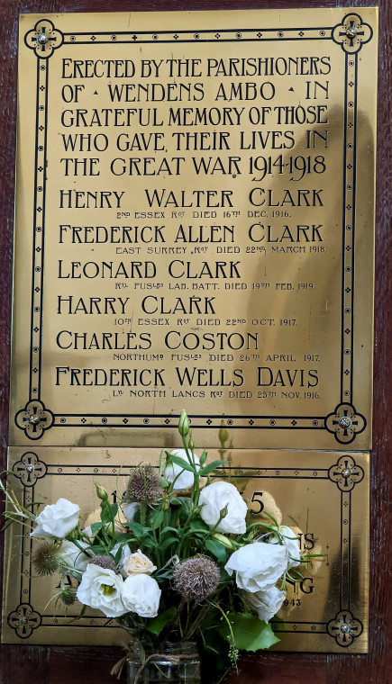Wendens Ambo Church Interior War Memorial 7 August 2022 Copyright: William George