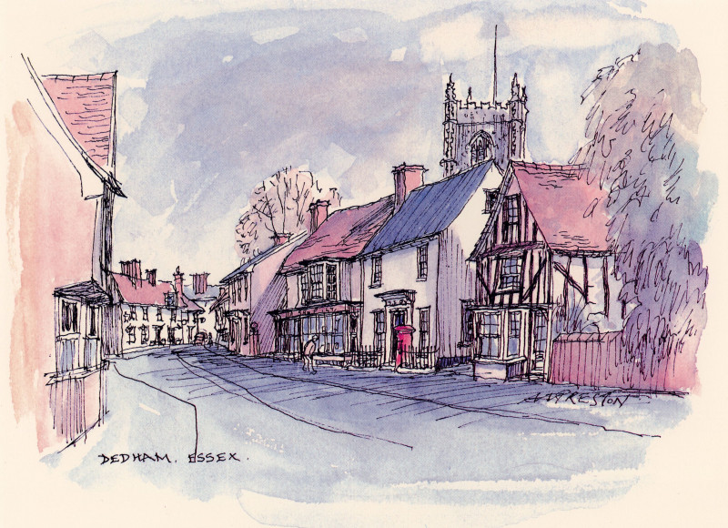 Dedham Essex hand coloured pen and ink sketch Copyright: William George