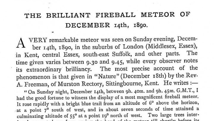 The Fireball Meteor of 1890. Essex Naturalist. Vol. 4. Copyright: Essex Field Club