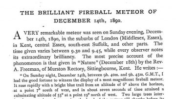 The Fireball Meteor of 1890. Essex Naturalist. Vol. 4. Copyright: Essex Field Club