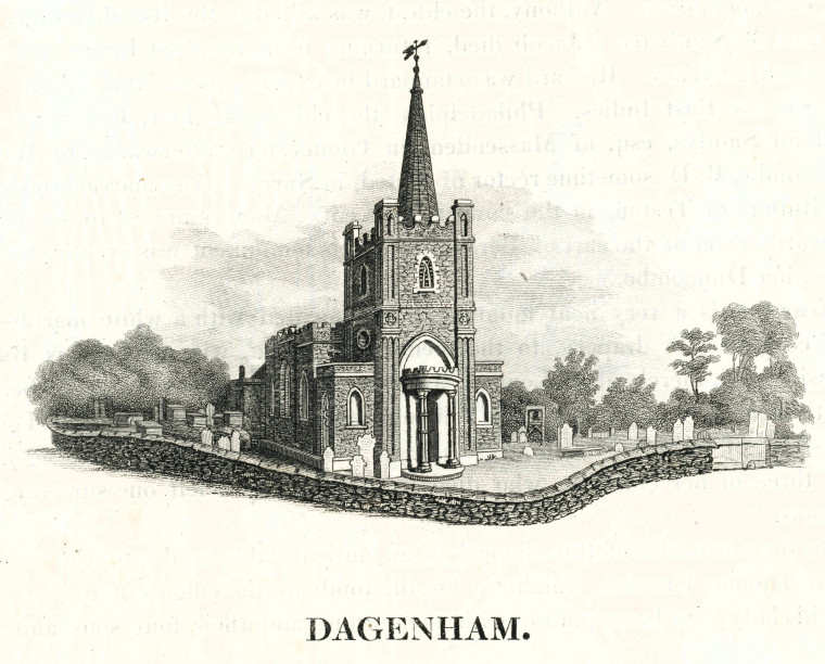 Dagenham Church Ogborne 1817 Copyright: Elizabeth Ogborne History of Essex 1817