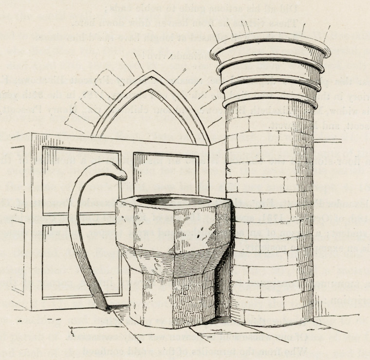 Mountnessing Church Font Whale Bone and Column Suckling 1845 Copyright: Alfred Suckling Essex Antiquities 1845