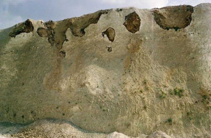 Solution pipes in chalk at Newport Chalk Quarry in 1980 - 1 Copyright: Gerald Lucy