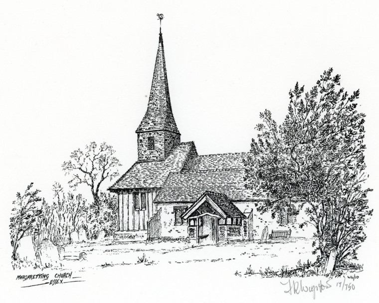 Margaretting Church Print of Pen and Ink Image Copyright: F R Wynford