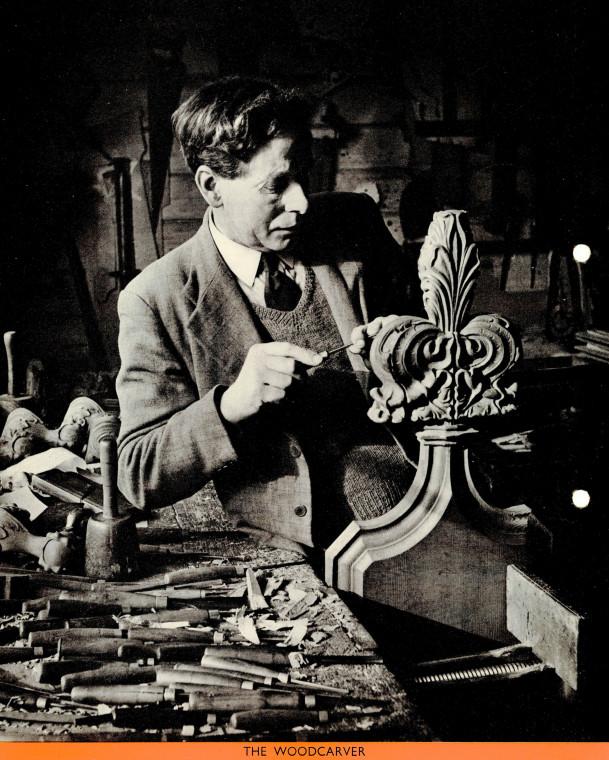 Wood Carving Mr Saunders 1954 Copyright: W C Gurton Rural Crafts in Essex