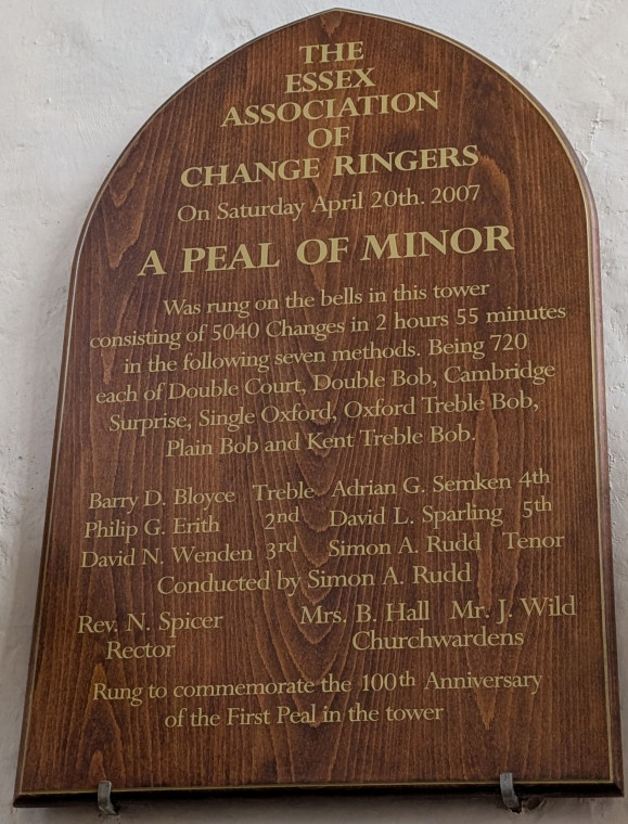 Great Bromley Church Bell Plaque 2007 Copyright: William George