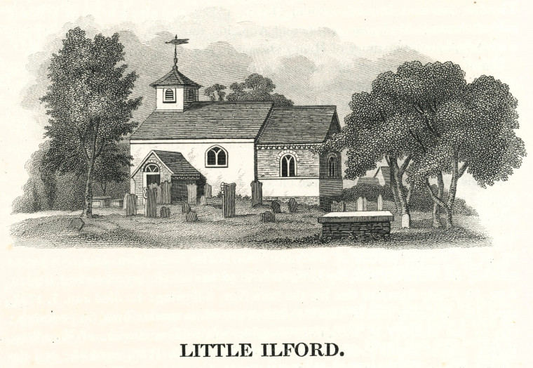 Little Ilford Church Ogborne 1817 Copyright: Elizabeth Ogborne History of Essex 1817