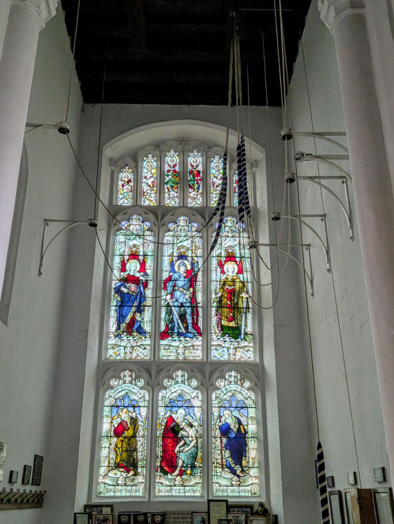 Gosfield Church Stained Glass and bell ropes 21 March 2025 Copyright: William George