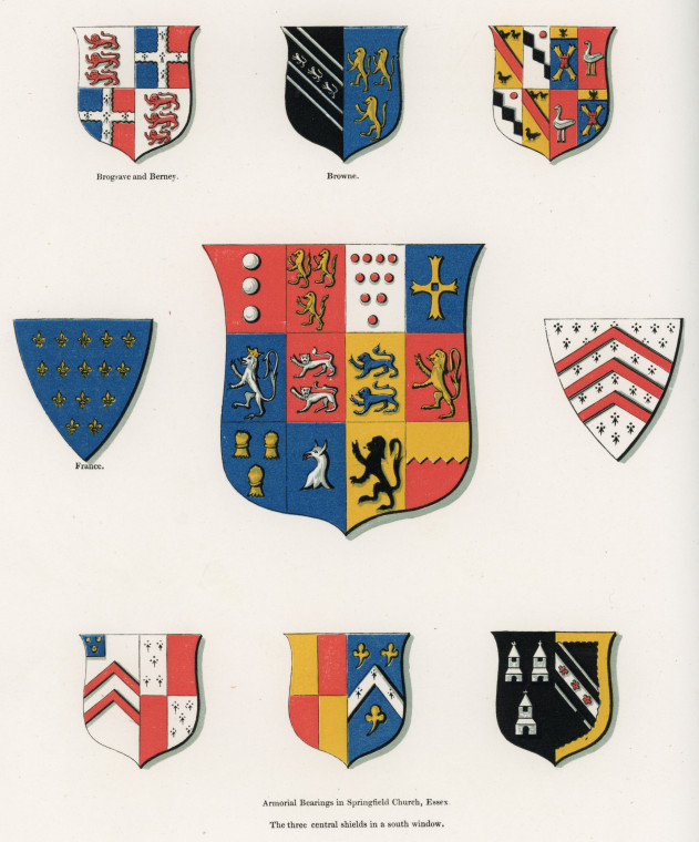 Springfield Church Coats of Arms Suckling 1845 Copyright: Alfred Suckling Essex Antiquities 1845