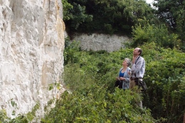 Examining the chalk cliff at Limefields Pit Nature Reserve Copyright: Gerald Lucy