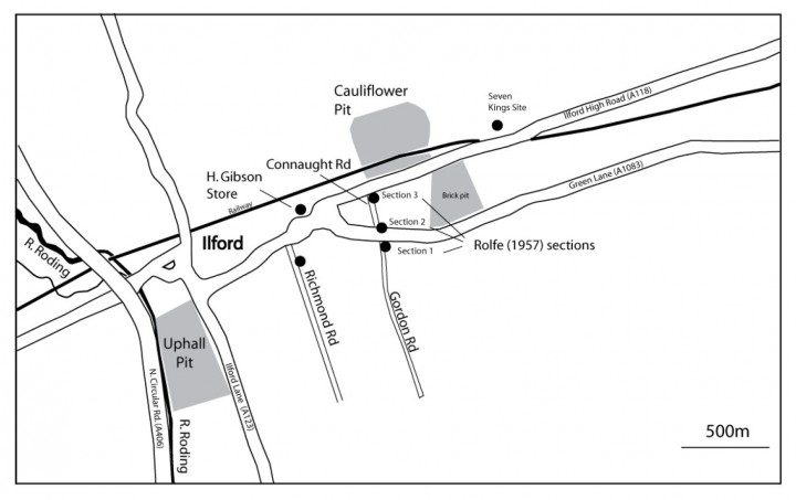 Locations of the main sites in Ilford (From Juby 2011) Copyright: Caroline Juby