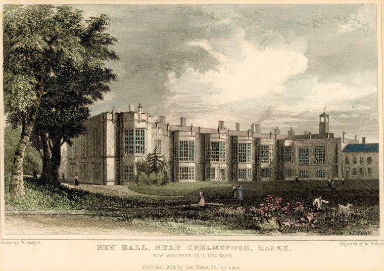 Boreham New Hall 1831 hand coloured print Copyright: W Bartlett