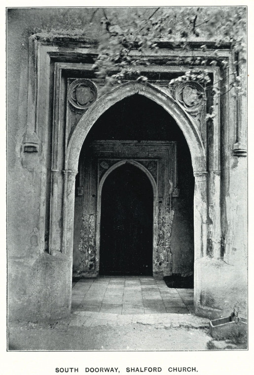 Shalford Church South Doorway F F Law 1898 Copyright: Florence Law Shalford Church 1898