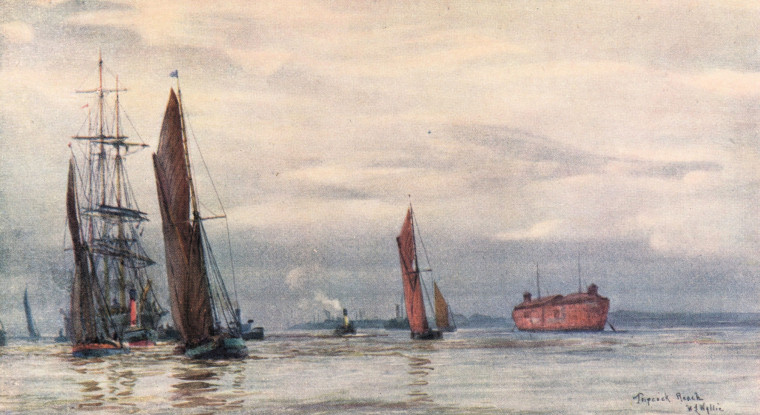 Tripcock Reach Thames 1905 Copyright: W L Wyllie London to the Nore 1905
