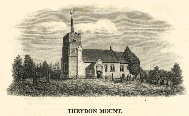 Theydon Mount Church Ogborne 1817 Copyright: Elizabeth Ogborne History of Essex 1817