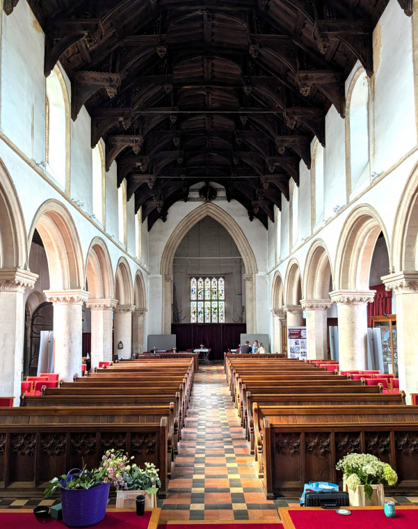 Castle Hedingham Church Nave and Roof looking west 8 August 2025 Copyright: William George