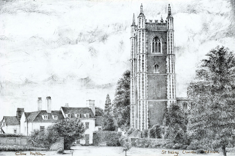 Dedham Church Signed Print of Pencil Sketch Copyright: Chris Hutchin