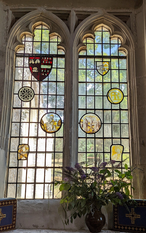 Wendens Ambo Church Stained Glass Window with old glass 2022 Copyright: William George 7 August 2022