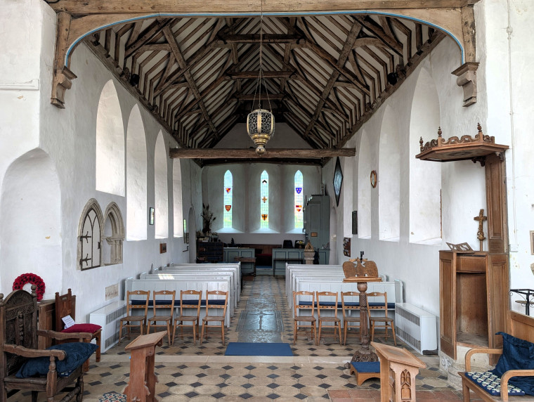 Tilty Church Looking west from Chancel with Pulpit 17 June 2025 Copyright: William George