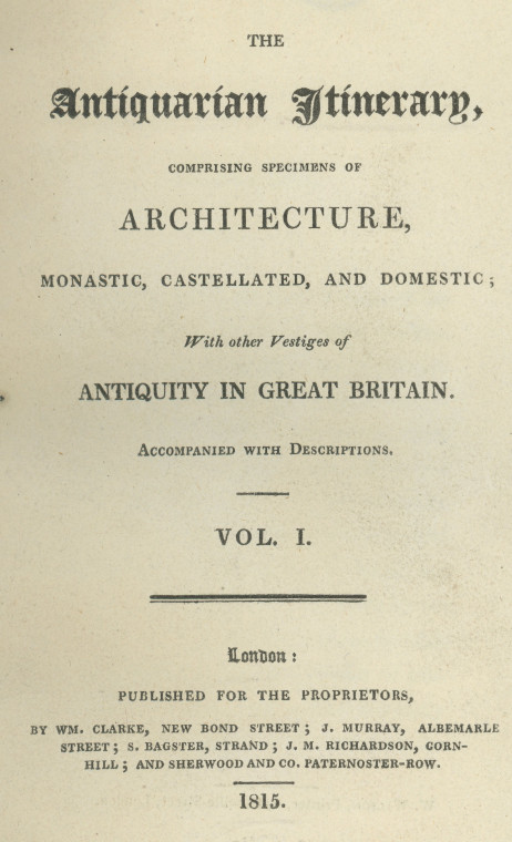Antiquarian Itinerary 1815 Volume I Title Page Copyright: Antiquarian Itinerary
