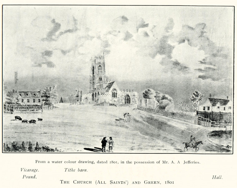 Brightlingsea Church and Green Drawing 1801 Dickin 1913 Copyright: E P Dickin Brightlingsea 1913