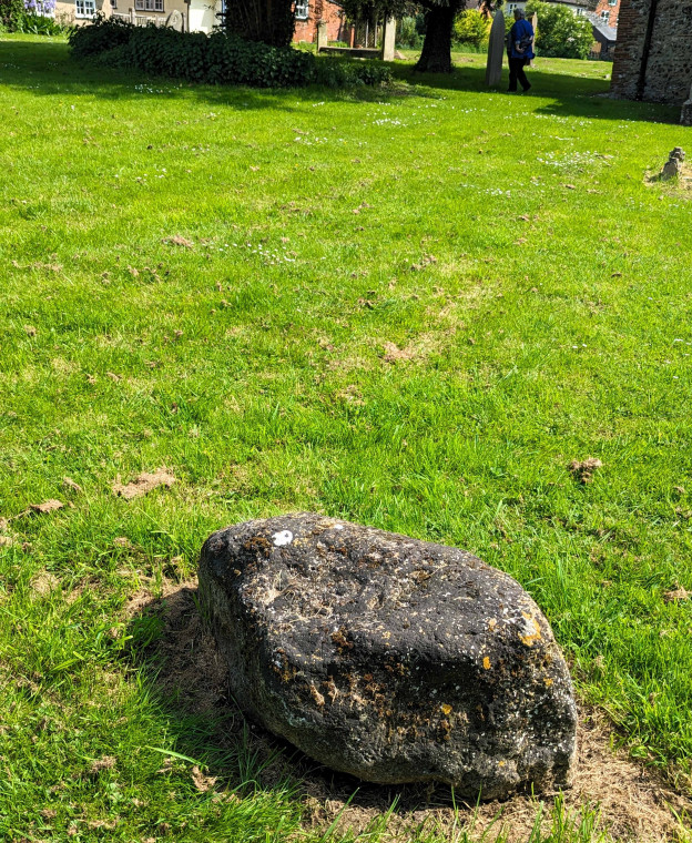 High Easter Church Boulder in churchyard detail Copyright: William George