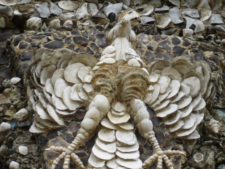 Flint fossil shells used to make a model bird on the Shell House Copyright: Simon Taylor